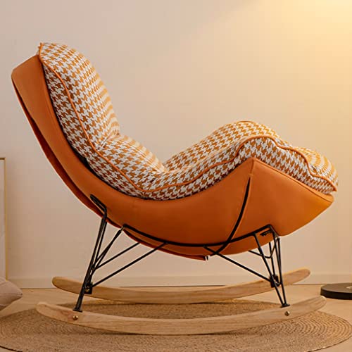 Bddie Premium Fabric Armchair Rocking Chairs, Lazy Lounge Padded Cushions Recliner, Wooden And Metal Rocker, Living Room Bedroom Studio Leisure Chair (Color : Orange, Size : 105 * 88 * 100Cm) #TOP2