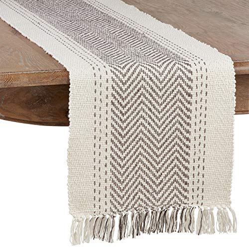 SARO LIFESTYLE Kantha Stitch Table Runner, 16"x54", Grey