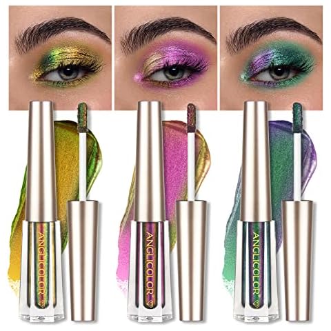 Anglicolor 3 colours Chameleon Eyeshadow Liquid Makeup Set,Metallic Changing Liquid Eyeshadow No Creasing Long-lasting Holographic Glitter Multichrome Eyeshadows (3 Colour Set) Cover