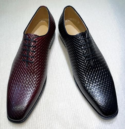 Santimon Men's Woven Leather Oxfords Formal Dress Shoes - Classic Pointed Toe Lace-Up Business Casual Shoes for Office & Wedding3