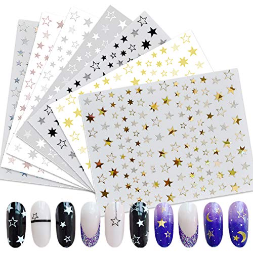 Star Nail Art Stickers 7 Sheets 3D Self-Adhesive Nail Art Decals Holographic Laser Nail Art Supplies Nail Slider Stars Stickers Glitter Shiny Diy Decoration Design Manicure Tips #TOP4