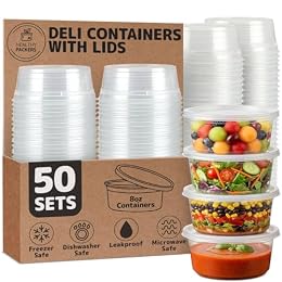 Healthy Packers Plastic Deli Containers with Lids (8oz 50 Sets) - Clear Plastic Containers with Airtight Lids - Great for Your Slime Kit, Food - BPA Free | Leakproof - Microwaveable & Freezer Safe
