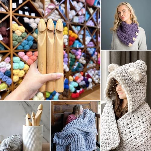 Image of Bamboo Crochet Hooks Set - 15mm(P /Q), 20mm(S), 25mm(U) 3PCS Giant Hooks with Portable Case - Perfect for Big Loop or Extra Bulky Yarn Projects