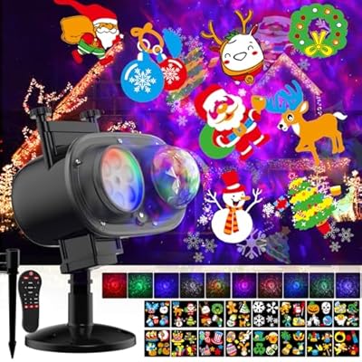 Christmas Halloween Projector Lights Outdoor,Holiday Lights Projector with Remote Control Timer,26 HD Effects (3D Ocean Wave & Patterns) Waterproof Landscape Lights for Halloween Party Decorations