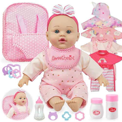 Image of SMILESSKIDDO 12 Inch Soft Body Baby Doll for Toddlers with Take Along Dolls Backpack Carrier Accessories, Baby Doll Clothes and Babydoll Caring Set for Kids Girls 2 3 4 5 Year Old