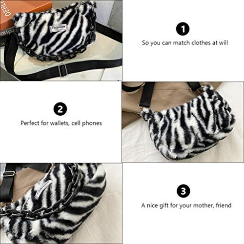 KESYOO Bolsa de Ombro Com Estampa de Zebra Bolsa de Pelúcia Pequena Bolsa de Leopardo de Pele Falsa