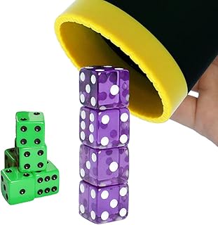 Dice Stacking Cup Set with 4 Pcs 19mm Purple and 5 Pcs 18mm Green Standard 6 Sided Dices Straight Dice Cup with Storage Ba...