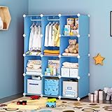 VIPZONE Baby Dresser, Kids Closet Organizers, Portable Kids Wardrobe for Closet, Bedroom, Nursery, Cubby, Cabinet, Clothes, Dress, Baby Storage Shelf, Armoire Clothes Hanging (Blue)