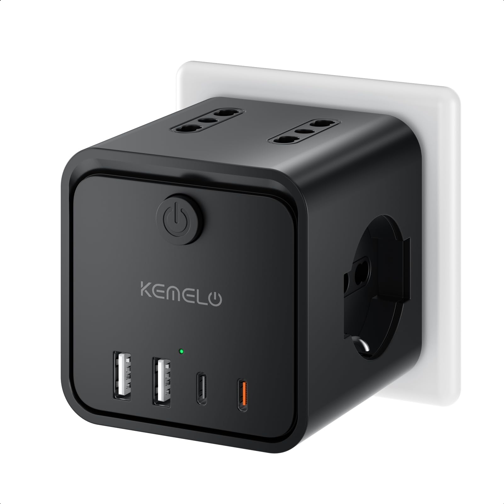 PD 30W Ciabatta Elettrica Multipresa con 4 Prese Universali 10/16A ITA e Schuko, Ciabatta Multipresa con 2 USB A+2 USB C,Presa Multipla Spina Piatta Salvaspazio con Interruttori per Casa, Ufficio