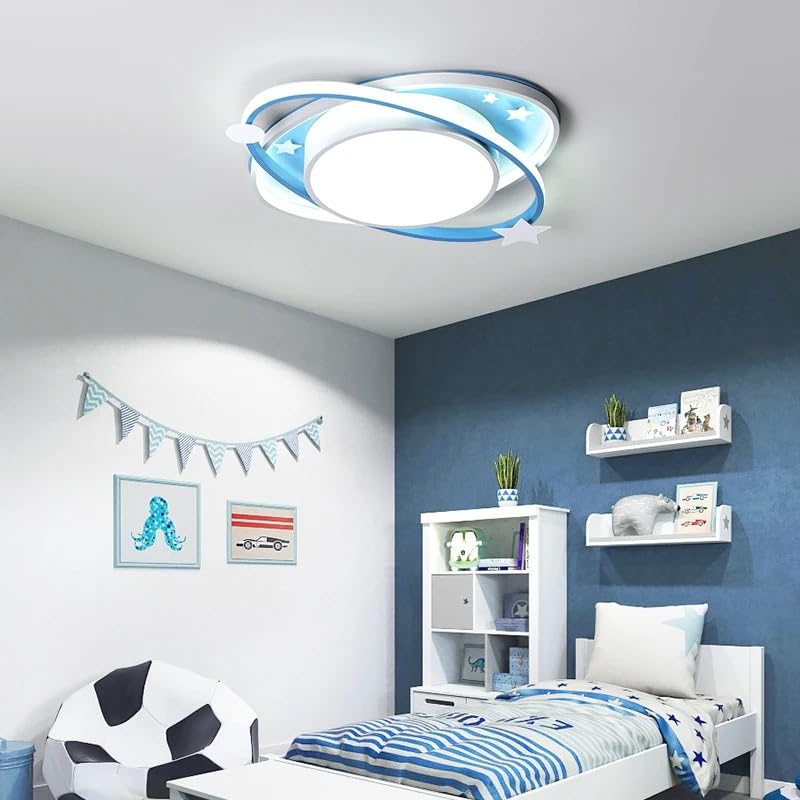 Lampe for chambre ovale bleu LED créative style dessin animé plafonnier 45cm blanc froid