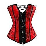 Damen Korsett Mieder Corsage Dessous Bridal Waesche schnuert Sich Oben Satin ohne Knochen Korsett mit G-Schnur Damen Satin Vollbrust Korsett Top für Dicke Bauch Weg Vollbrust Corsage mit G-String Damen Schnürkorsett Top Satin Floral Boned Overbust Body Shaper Bustier Corset top Damen Satin Lace Up Korsett Unterbrust Waist Trainer Corsage Bustiers Shapewear Damen Schwarz Weiß Body Shaper Vollbrust Corsage Top Übergrößen