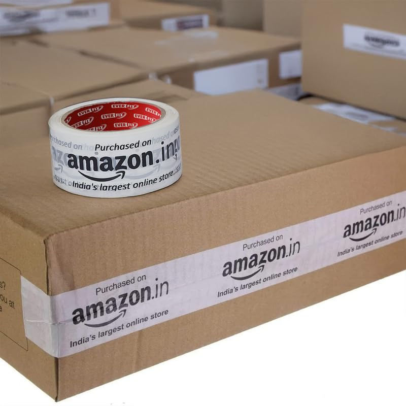 Image of BOPP Packaging Amazon White Tape | Cello | 48mm / 2 inch Width | BOPP Industrial Packaging Tape for E-Commerce Box Packing, Office and Gift Wrapping & DIY | 65 Meter Pack of 6