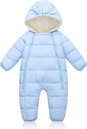 Infant Toddler Snowsuit Cute Newborn Winter Coat Warm Hooded Jumpsuit for Boys Girls 0-24 Months
