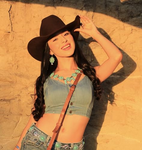 Image of Montana West Turquoise Necklace & Dangle Earring Jewelry Set for Women | vintage oxidized silver craft,Iconic cowgirl jewelry set for country concerts,ranch styling& daily wear,with branded gift box