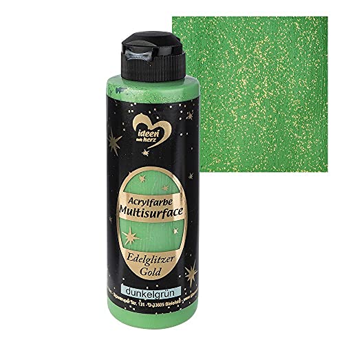 Ideen mit Herz Acrylfarbe Multisurface Edelglitzer | Universalfarbe auf Wasserbasis | mit edel schimmerndem Goldglitzer | 180 ml (dunkelgrün)
