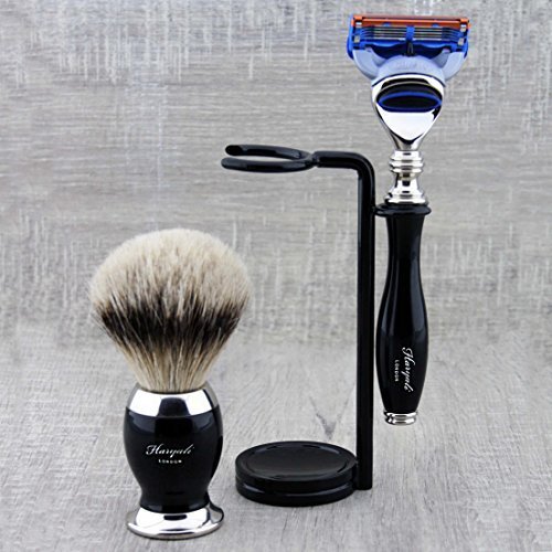 Haryali London Classic Black męski zestaw do golenia 5 Edge, pędzel do golenia i stojak do golenia