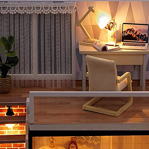 CUTEROOM DIY Miniatur Puppenhaus Kits mit Möbeln,DIY hölzernes Puppenhaus-Kit mit Musik-Bewegung und LED Lichter (Jungenwohnung) – Bild 6