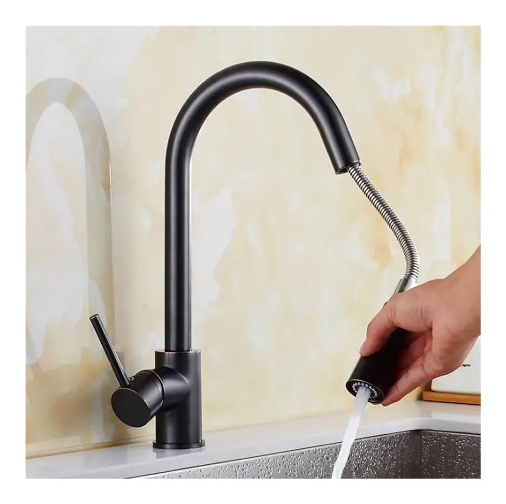 Blyqxs Black Kitchen Faucets Chrome Pull Out Kitchen Tap Single Hole Handle Swivel 360 Degree Water Mixer Tap Gold Single Handle Xt-162(Black)