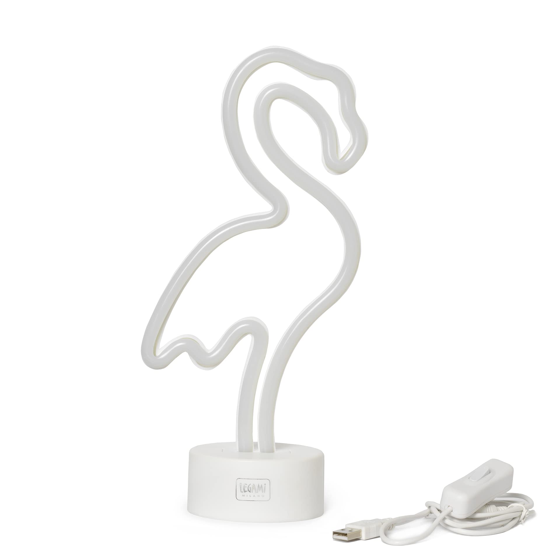 Legami Lampa LED z efektem neonowym, znak H, 32,5 cm, motyw flamingo, podwójne zasilanie, kabel USB (w zestawie) lub baterie (nie wchodzą w zakres dostawy), lampa stołowa, wielokolorowe światło