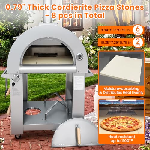 32.5" Dual Fuel Pizza Oven - Wood Fired or Propane Gas Fueled, Large Outdoor Oven with 4 Casters, 8 pcs Pizza Stones for BBQ, Grilling, 430 Stainless Steel Pizza Oven for Backyard, Camping and Party - Image 4