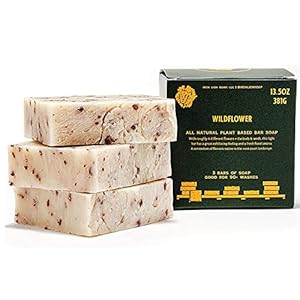 Wildflowers Organic Soap Bar – Made in USA – All Natural Bath Soaps for All Skin Types – Plant Based, Cold Process and Handmade – (3 Pack)