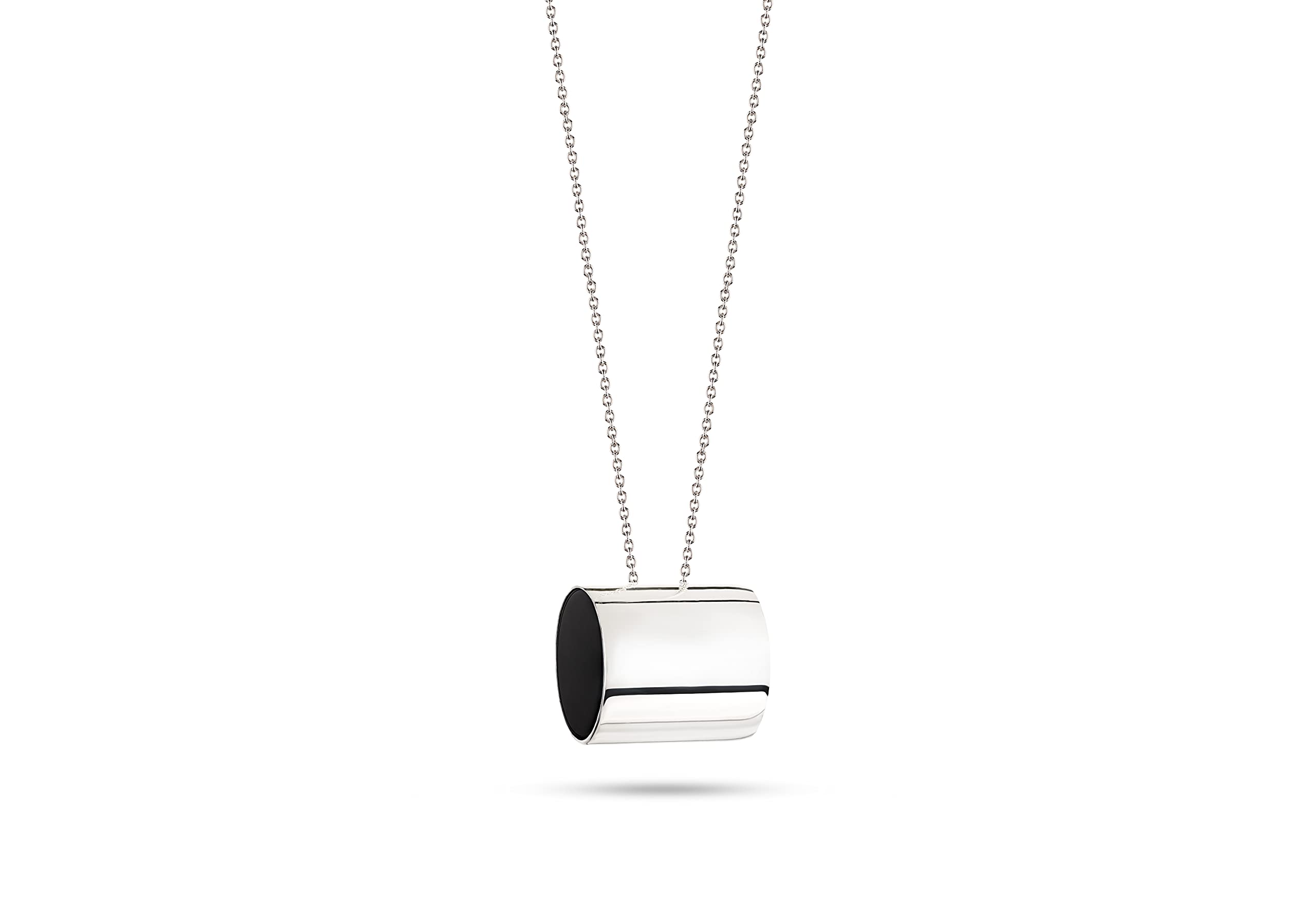 Collana Ciondolo Tubolare, Argento 925, Due Onice Nero, Catena a Maglia 42-47 cm, Made in Italy