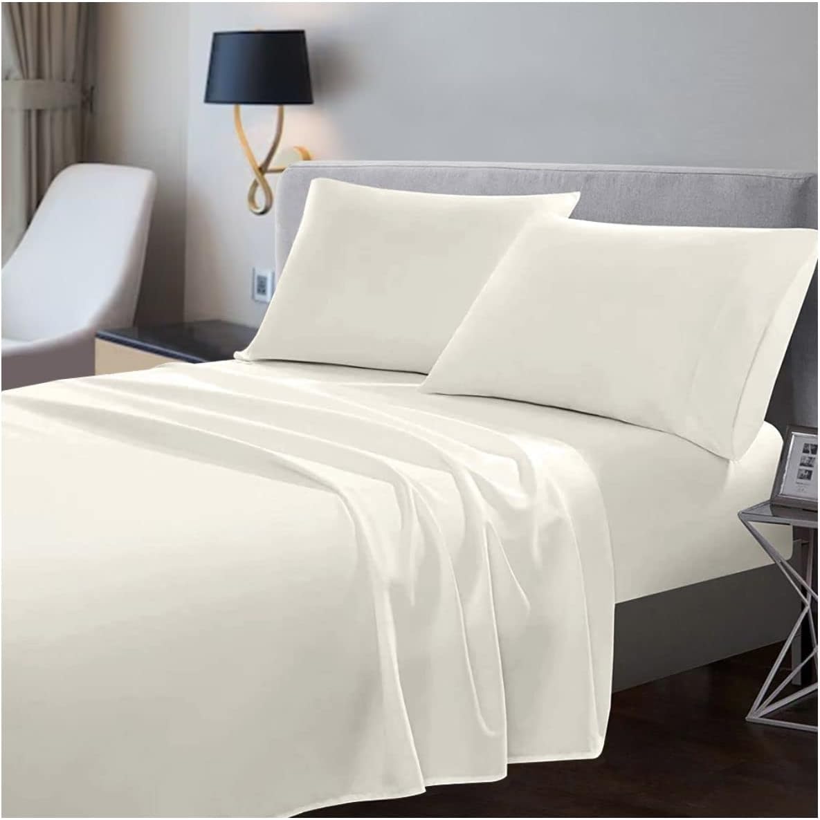 GC GAVENO CAVAILIA 200 Thread Count King Size Flat Sheet, 100% Egyptian Cotton Bed Sheets, Plain Dyed Bedding, Cream