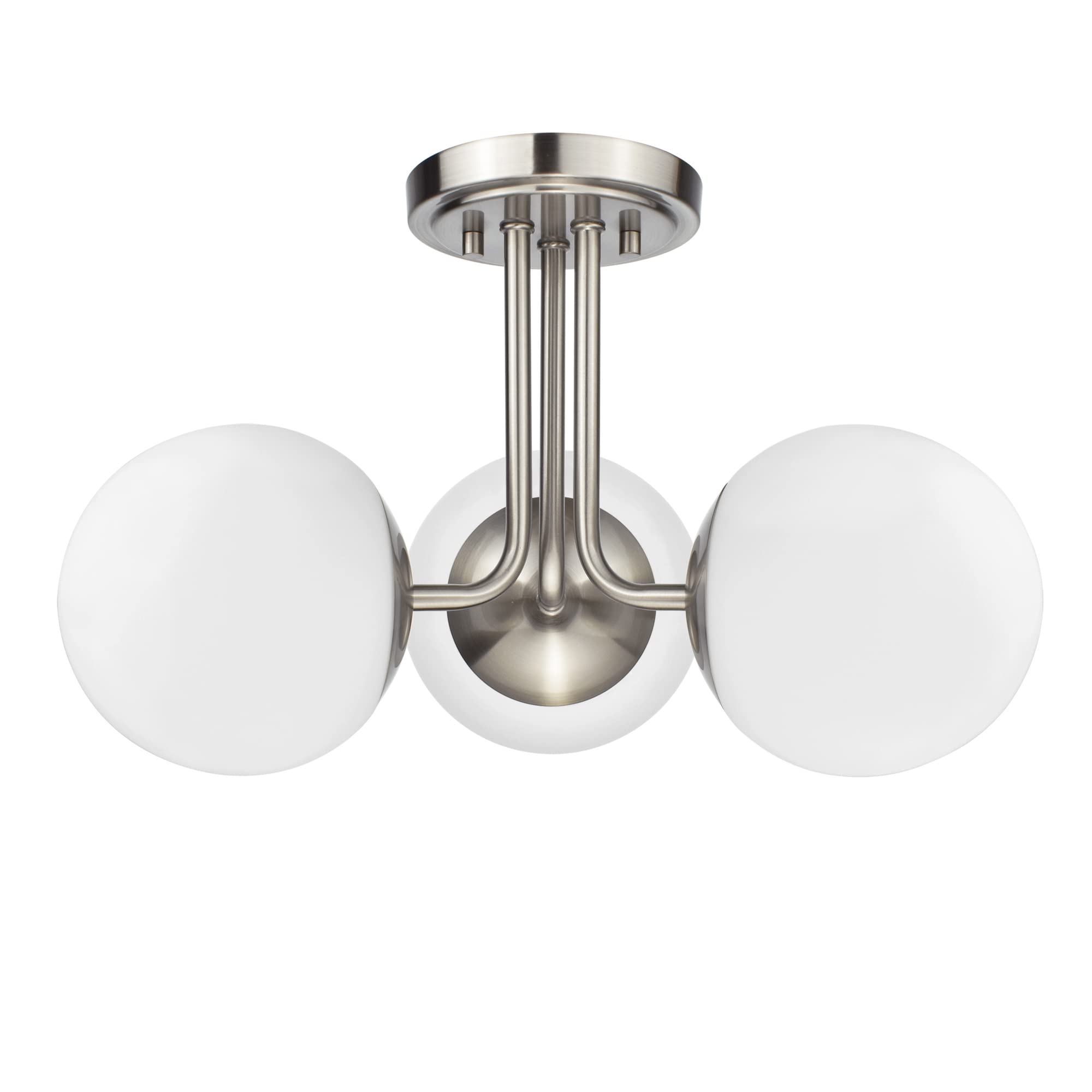 Hanaloa 3 Light Semi Flush Mount Ceiling Light Fixture Brushed Nickel, Modern Globe Chandelier, Sputnik Farmhouse Lighting for Kitchen Bedroom Bathroom Living Room Corridor Laundry Room Bar …