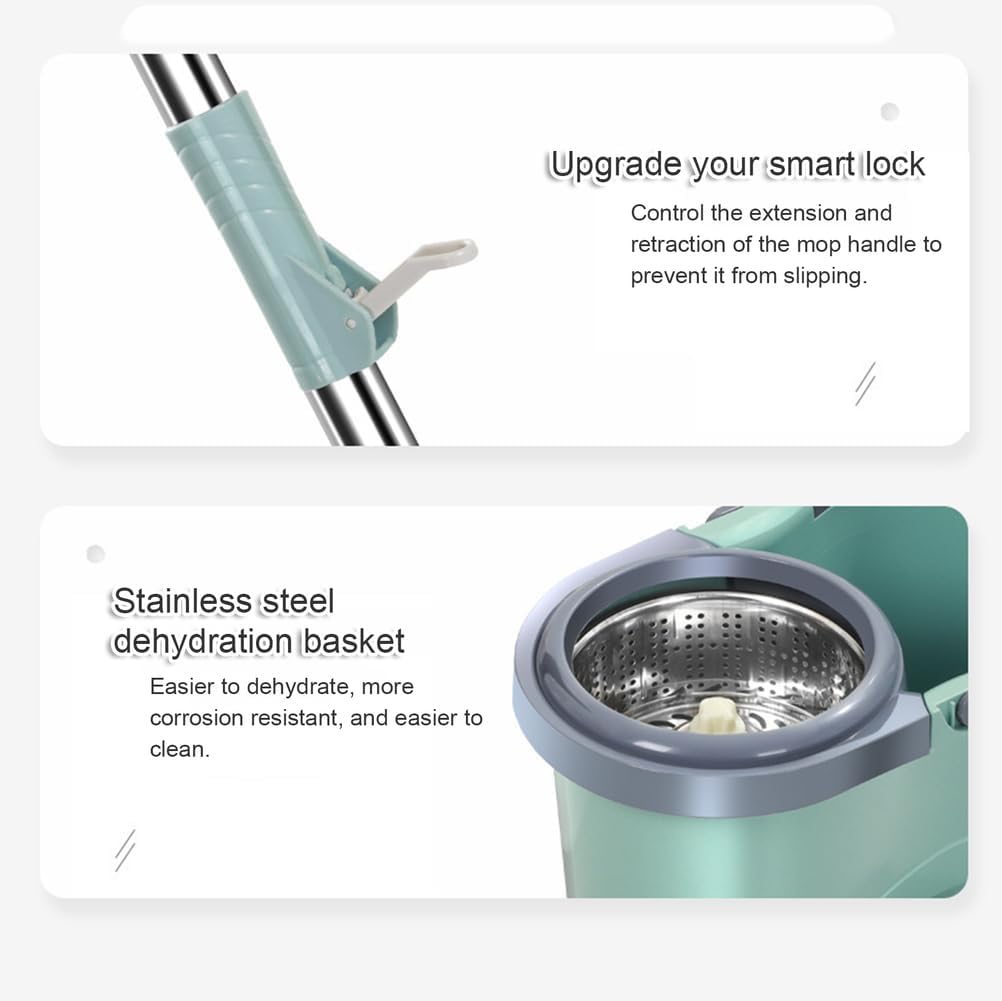 Spin Mop and Bucket Set Hands-Free Floor Cleaning System 360° Rotating Mop Adjustable Handle 5 Replacement Heads Included