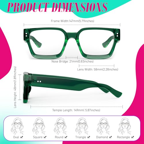 Image of Sunier Oversized Thick Square Fake Clear Lens Glasses Women Men 100% UV400 | Fashion Preppy Style, Retro Big Non-Prescription Eyeglasses,Fancy Chunky Frame,Multiple Colors Available,Unisex