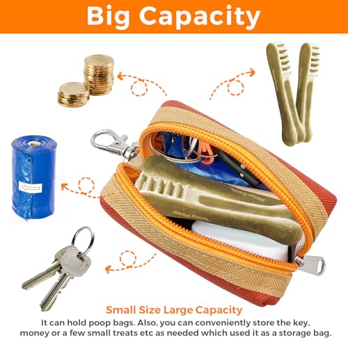 Image of Dog Poop Bag Holder Zippered Pouch, Portable Dog Poop Bag Dispenser with 1 Metal Clip, Fashion Color Matching Canvas Waste Bag Holder for Leashes - Brown & Black