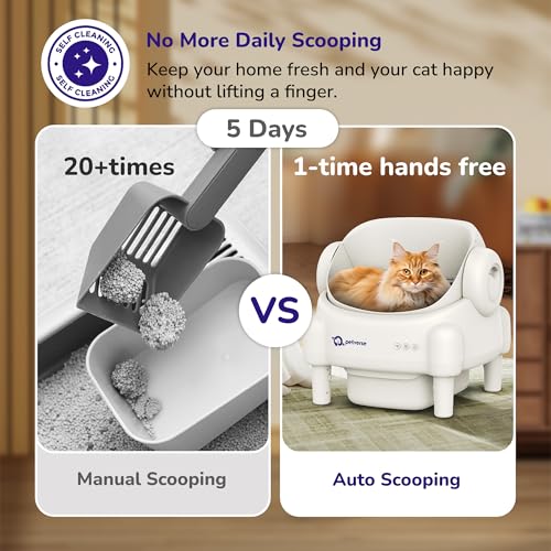 Image of Petverse Automatic Cat Litter Box Self Cleaning for Multiple Cats, Smart App Enabled, Large Waste Capacity, Odor Eliminator, Works with Clumping Litter, Liner Bags and Mat Included