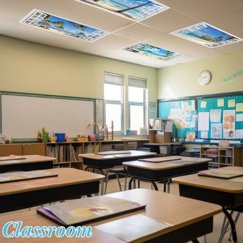 Image of VIHOSE 6 Pcs Fluorescent Light Covers for Ceiling Lights Classroom Magnetic Light Covers Classroom Filters Office School Drop Ceiling, 4 x 2 ft(Sea)
