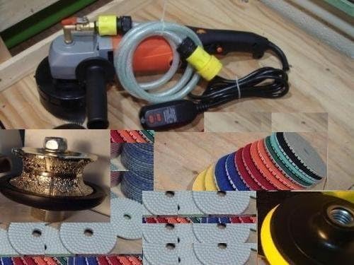 5 Inch Variable Speed Granite Cement Wet Polisher Diamond 12+1 Pad V40(1-1/2") Bullnose Diamond Hand Profiler / Router Bits with 5/8-11 Thread for Countertops 1 Year Warranty