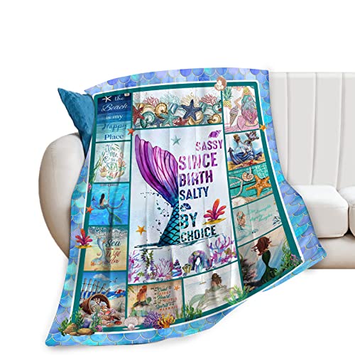 Mermaid Blanket Cozy Plush Fleece Motivational Little Tail Throw Blanket For Girls Flannel Ultra Soft Lightweight Fuzzy Ocean Sea Life Blankets Gifts For Bed Couch Sofa 50"X40" #TOP7