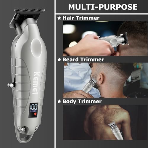 Image of KEMEI 2293 Professional Hair /Beard Trimmer for Men Zero Gapped Hair Clippers for Barber with T Blade, Cordless Rechargeable, Silvery