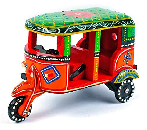 CARRIE Toys Auto Ricksaw Vehicle Wooden Toys Handmade Handpainted Push and Pull Toys for Kids Boys and Girls Handicraft Items for Home Decor