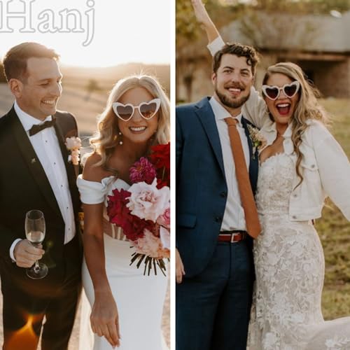 Hanj Love Heart Pearl Sunglasses for Women Rhinestone Glasses Bachelorette Party Bride Sunglasses4