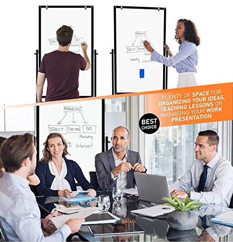 Mobile Whiteboard - 48x24 Large Adjustable Height 360° Reversible Double Sided Dry Erase Board - Magnetic White Board on Wheels - Portable Rolling Easel with Stand, Flip Chart Holders | Black - Thumbnail 3