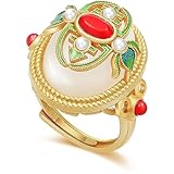 Zaycca Colorful Enamel Jade Rings for Women - Opening Adjustable Gold-plated Copper Chinese Ethnic Ring
