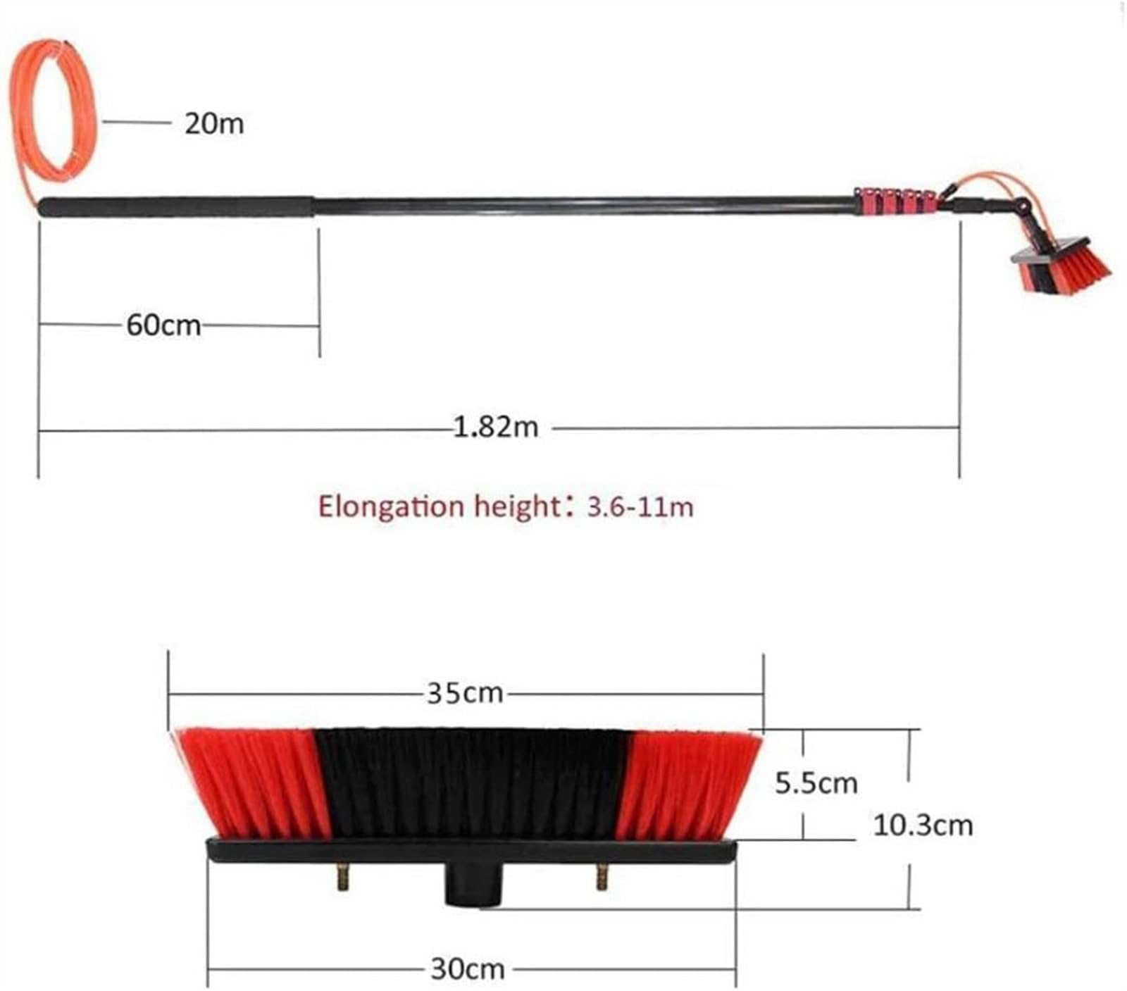 Kit de pértiga de 7,3 m (24 pies) con Suministro de Agua para Limpieza de Ventanas, Cepillo Giratorio de 180°, Lavadora telescópica para Exteriores de vidrios y Paneles solares, Equipo de li