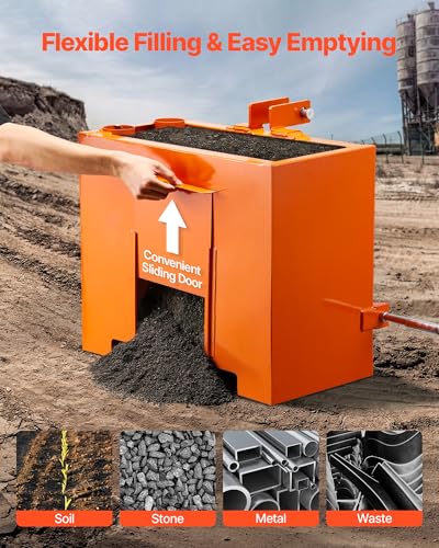 Image of VEVOR Ballast Box, 3-Point Category 1 Tractor Ballast of 800 lbs Capacity, Standard 2 Inch Hitch Receiver, Heavy-Duty Steel 3.2 ft Large Volume Durable Loader Attachment with Sliding Door, Orange