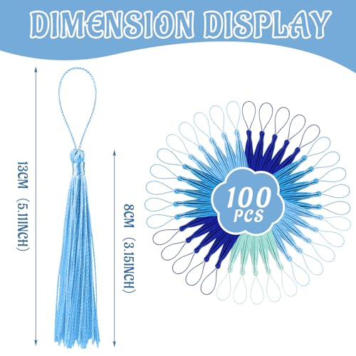 Image of 100 Pcs Bookmark Tassels Bulk Blue Series Soft Craft Silky Handmade Mini Tassels for Jewelry Making with Loops for DIY Craft Accessory Dress Decoration