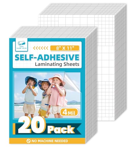 T&W SAME FILM 20 Pack Self Adhesive Laminating Sheets 4mil 8 x 11 Inch No Heat Laminating Sheets Self Sealing Laminating Sheets for Laminator Round Corner No Heat No Machine Needed