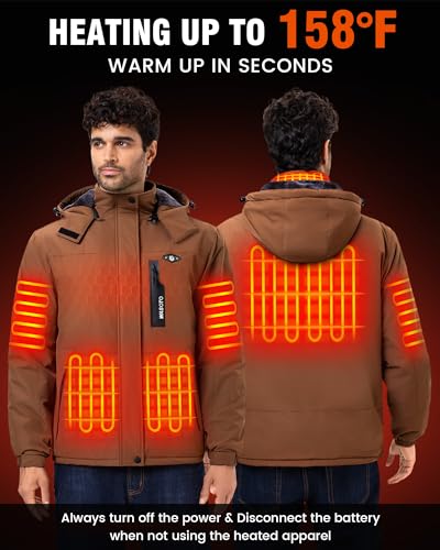 Image of WASOTO Heated Jackets for Men Fur Lining with 18400mAh Battery Pack Charger included Rechargeable Waterproof for Hunting Work