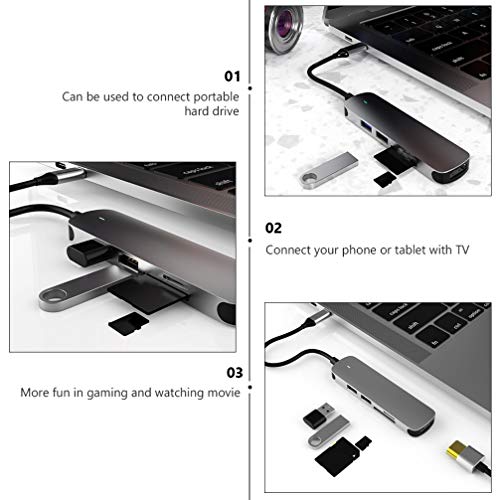 Lurrose Adaptador de Hub Tipo C Em Liga de Alumínio 5 Em 1 Portáteis Com Dispositivos Adaptadores Us