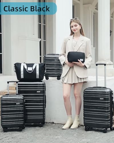 Image of LARVENDER Luggage Sets 6 Piece Hardside Expandable Suitcase with Wheels TSA Lock, PC+ABS Hardshell Lightweight Travel Luggage Sets for Women, Glossy Black