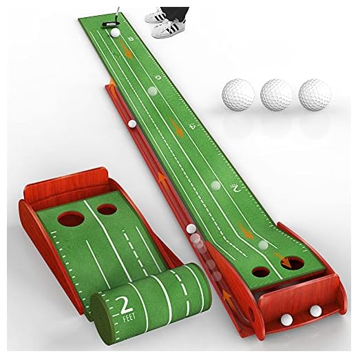 Kuwork Wood Golf Putting Mat with Auto Ball Return System, Indoor Golf Putting Green Mats Practice Aid Equipment, Golf Gifts for Men for Indoor Outdoor Home Office Backyard Use