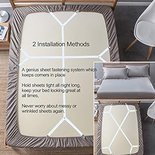 Siaomo Sheet Fasteners Suspenders Straps - Adjustable Crisscross Bed Sheets Holder Clips Elastic Band Sheet Keeper Stays Grippers,2Pcs/Set White