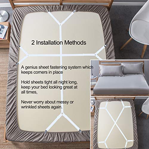 Siaomo Bed Sheet Fasteners Straps - 2 Way Adjustable Crisscross Sheet Corner Holder Straps Clips Gripper Elastic Sheet Band Suspenders Fasteners(2 Set/4Pcs, White) by Siaomo - Image 2